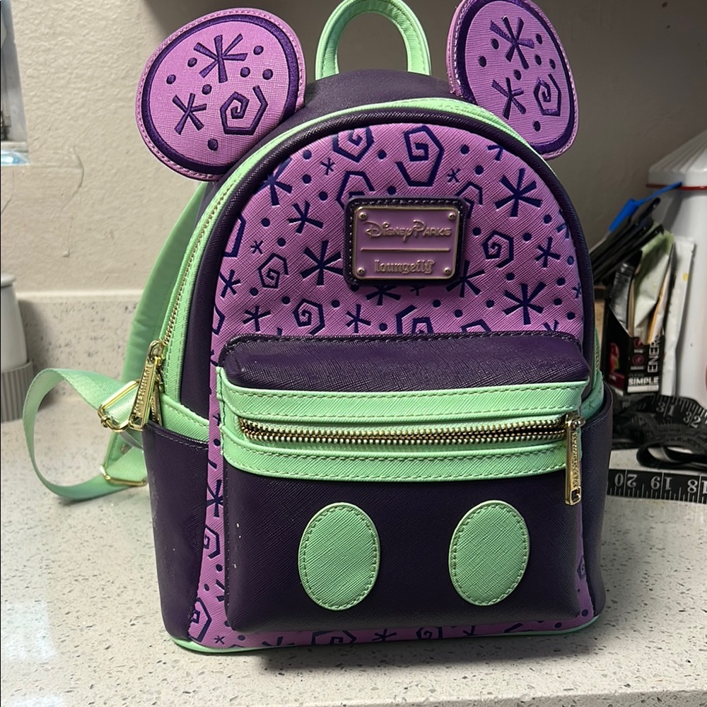 Loungefly Purple and Green Mini Backpack with Mickey Mouse Ears